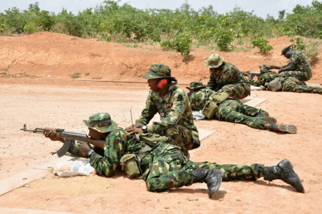 Officers at shooting range supposedly in Nigerian Defence Academy, Kaduna.