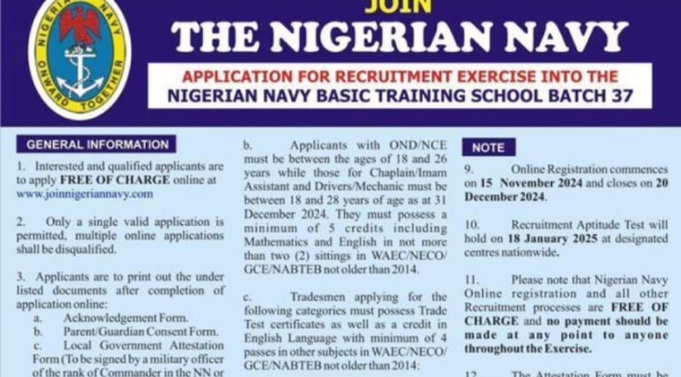 Nigerian Navy Batch 37 Recruitment Portal in 2024/25 – Apply Now